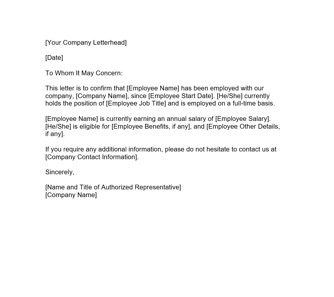 Employment Verification Letter Forms Docs 2023