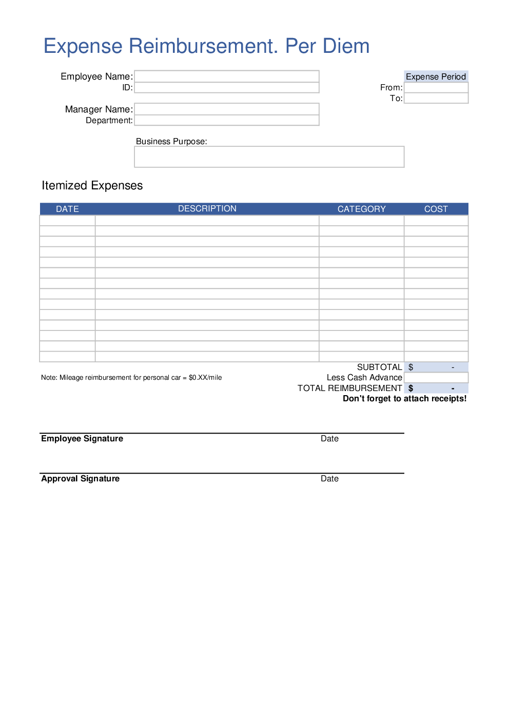 Per Diem Agreement Template