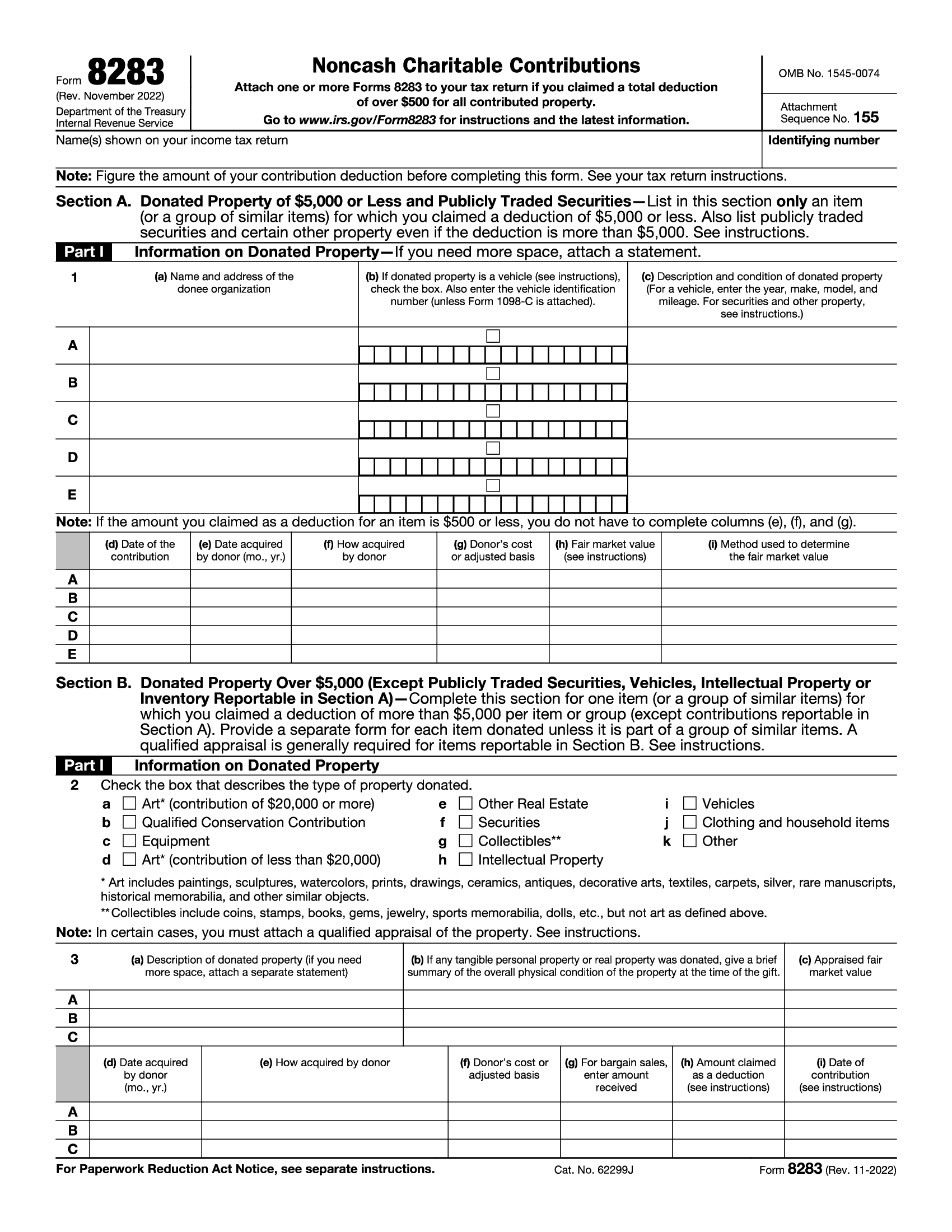 IRS Form 8283. Noncash Charitable Contributions | Forms - Docs - 2023