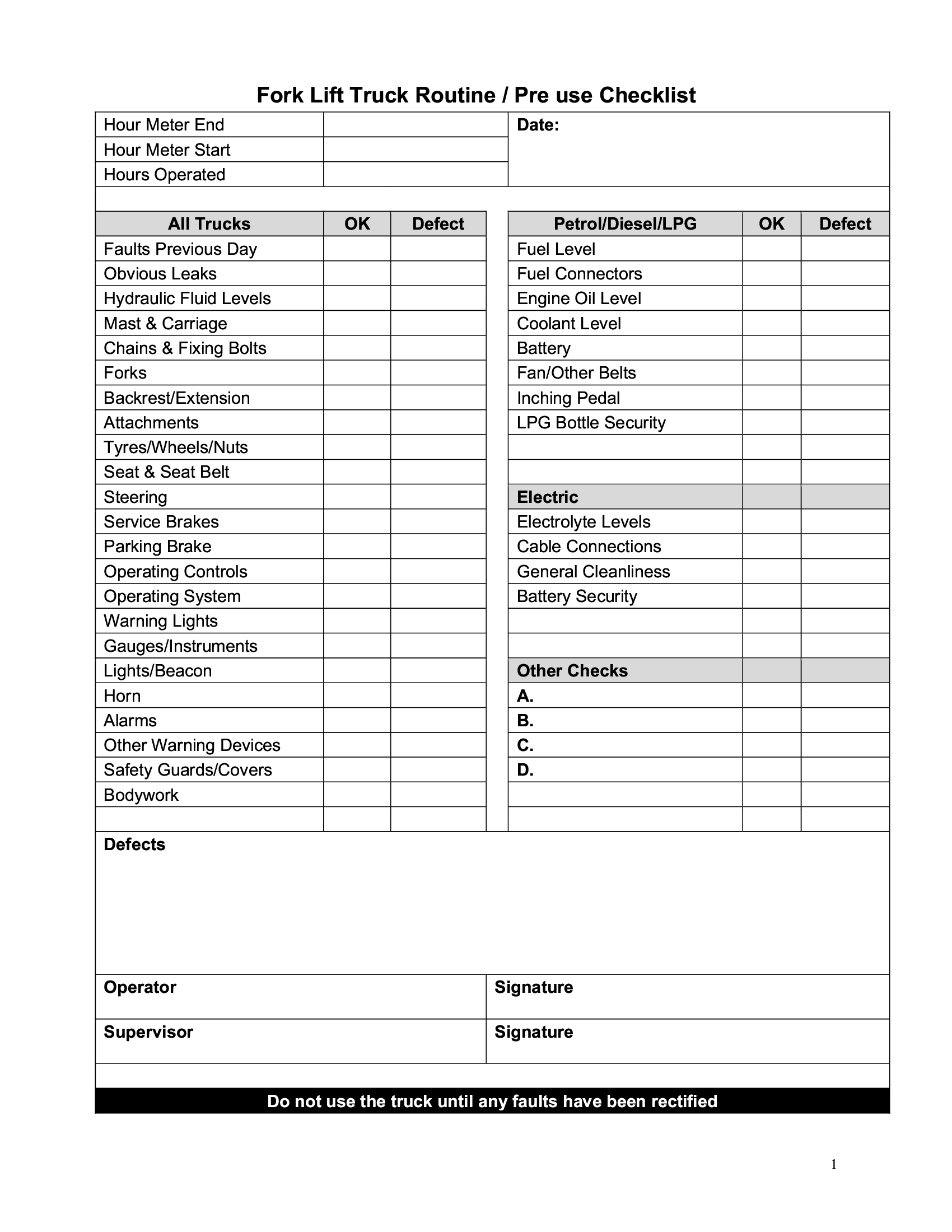 Printable Forklift Daily Inspection Checklist Forklift 51 OFF