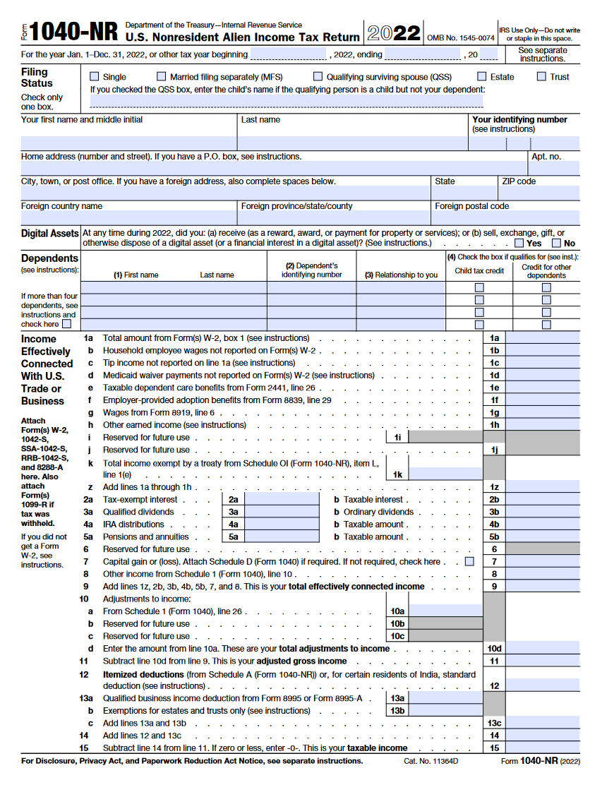 Irs Form 1040 Nr Forms Docs 2023