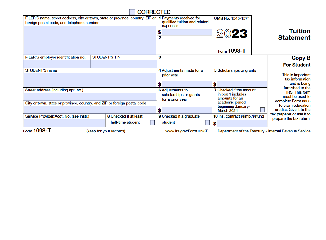 IRS Form 1098 T Tuition Statement Forms Docs 2023