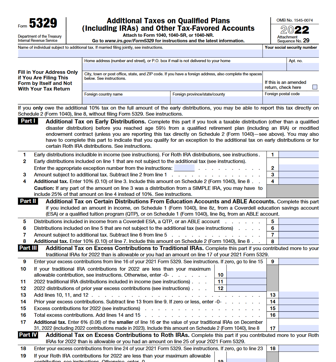 Irs Form 5329 Additional Taxes On Qualified Plans Forms Docs 2023 9392