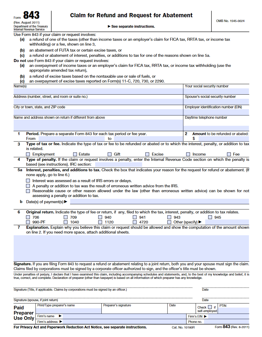 IRS Form 843 Claim For Refund And Request For Abatement Forms Docs 