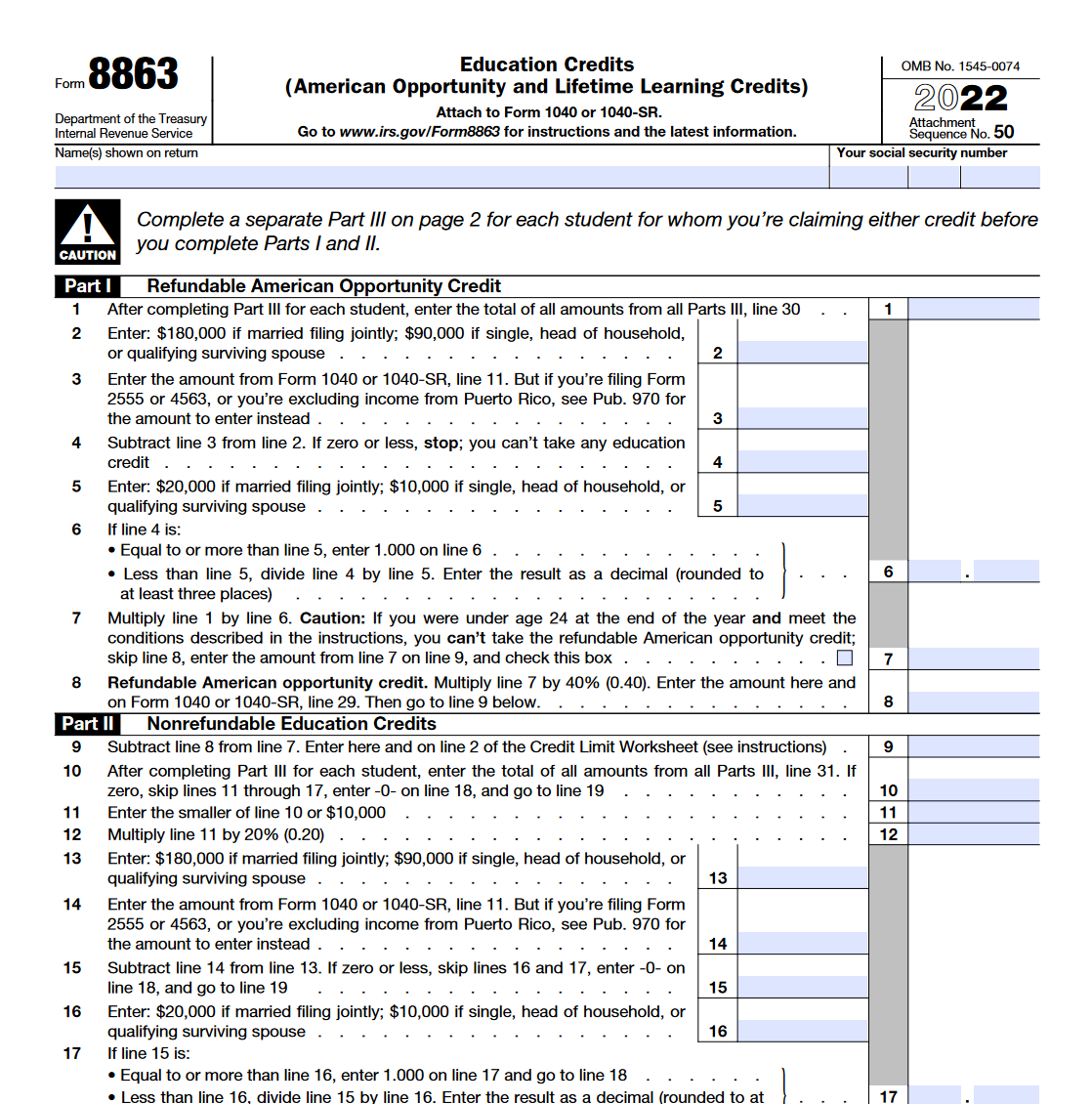 Printable Form 8863 Printable Forms Free Online