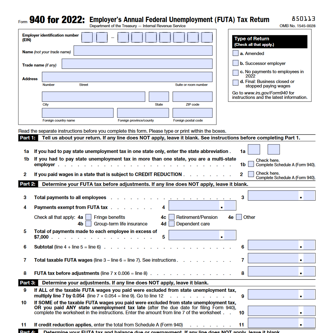 IRS Form 940 Employer s Annual Federal Unemployment FUTA Tax Return 