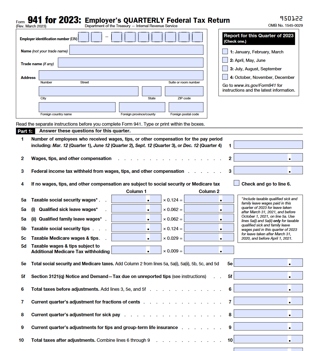IRS Form 941. Employer’s QUARTERLY Federal Tax Return Forms Docs 2023
