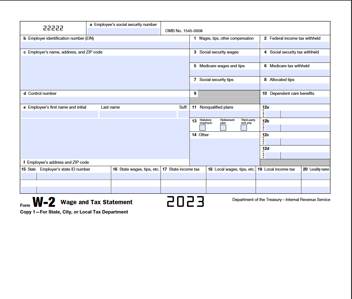 IRS Form W2. Wage and Tax Statement Forms Docs 2023