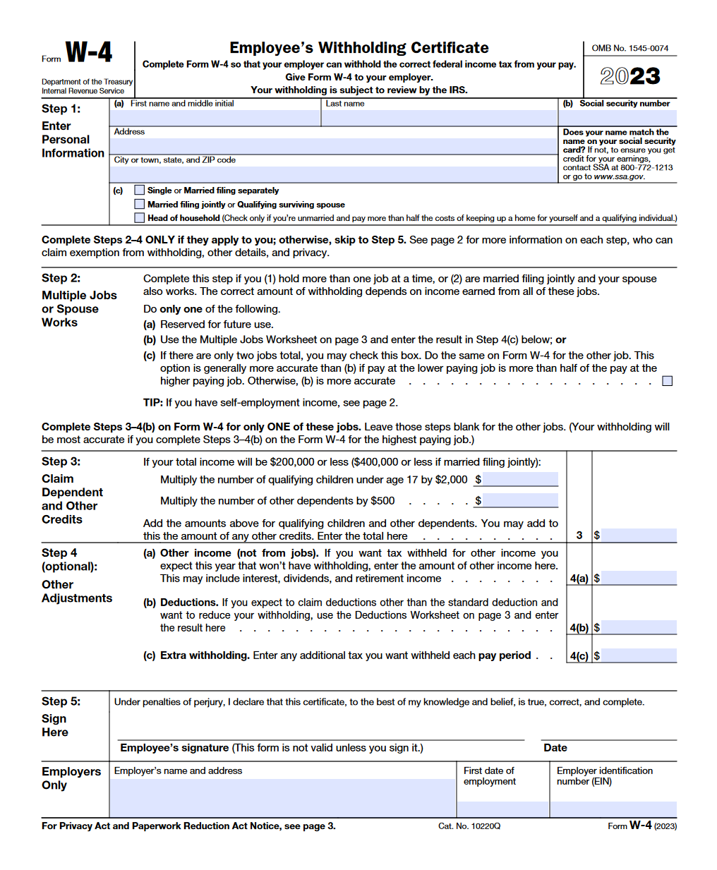 IRS Form W4. Employee's Withholding Certificate Forms Docs 2023