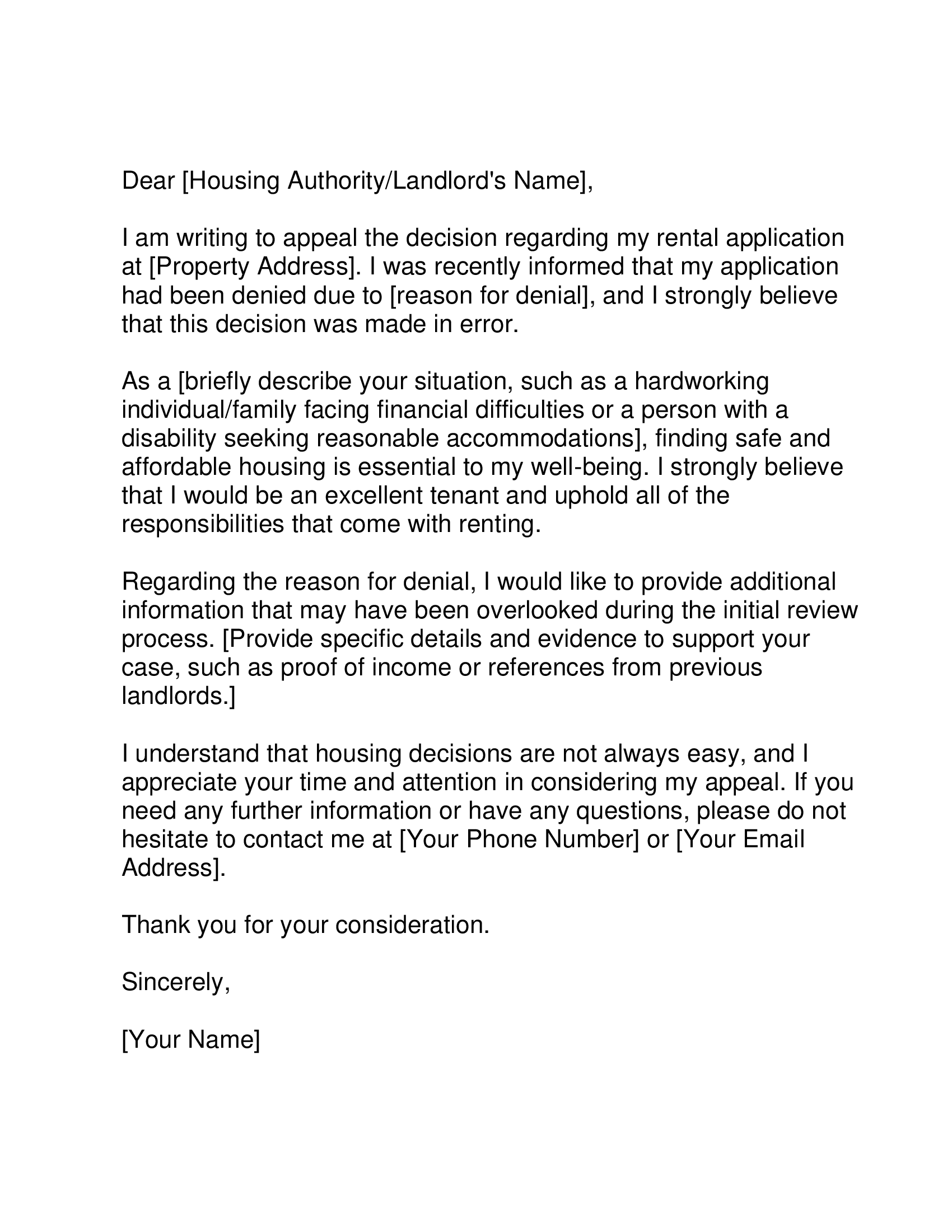 Free Rental Application Rejection Letter