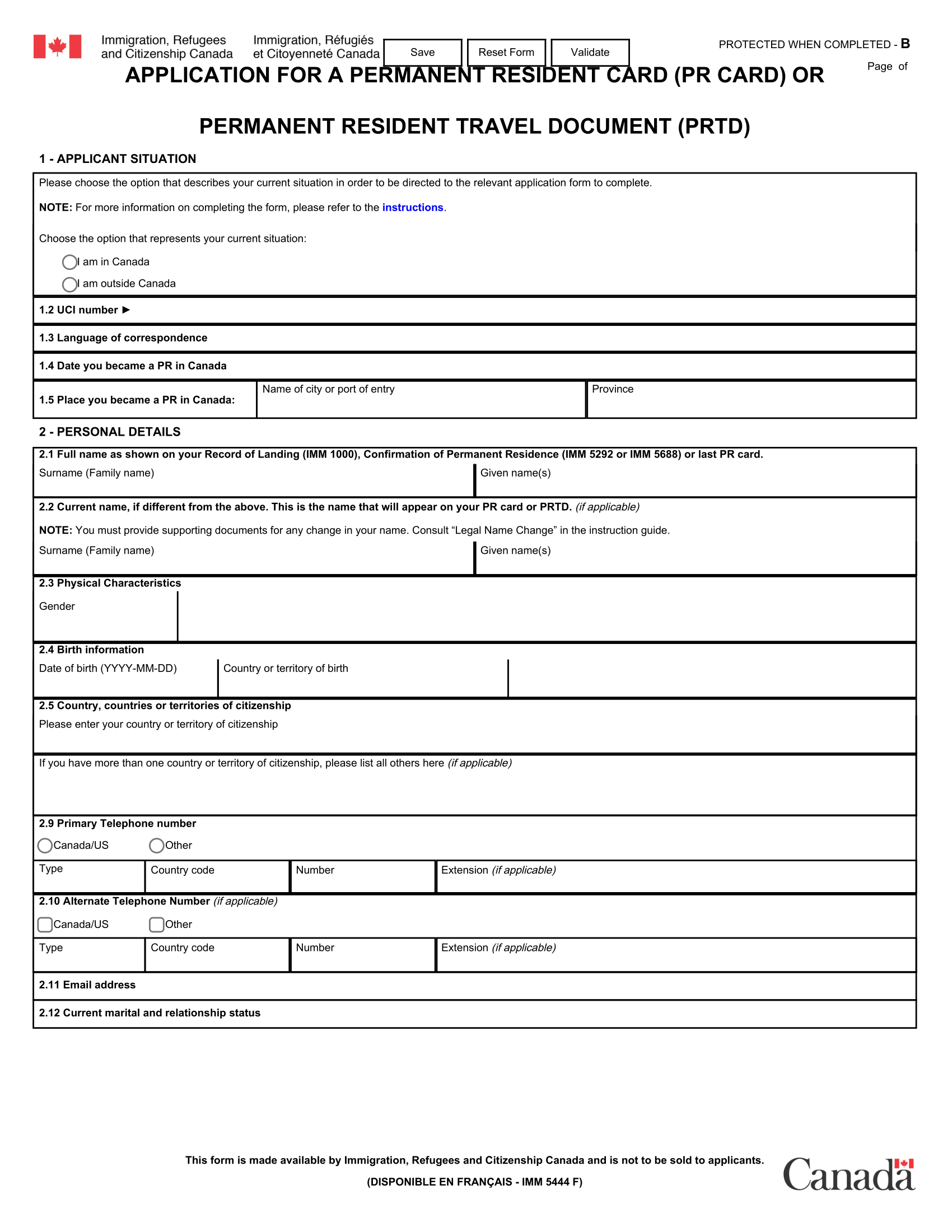 travel document application form for permanent resident