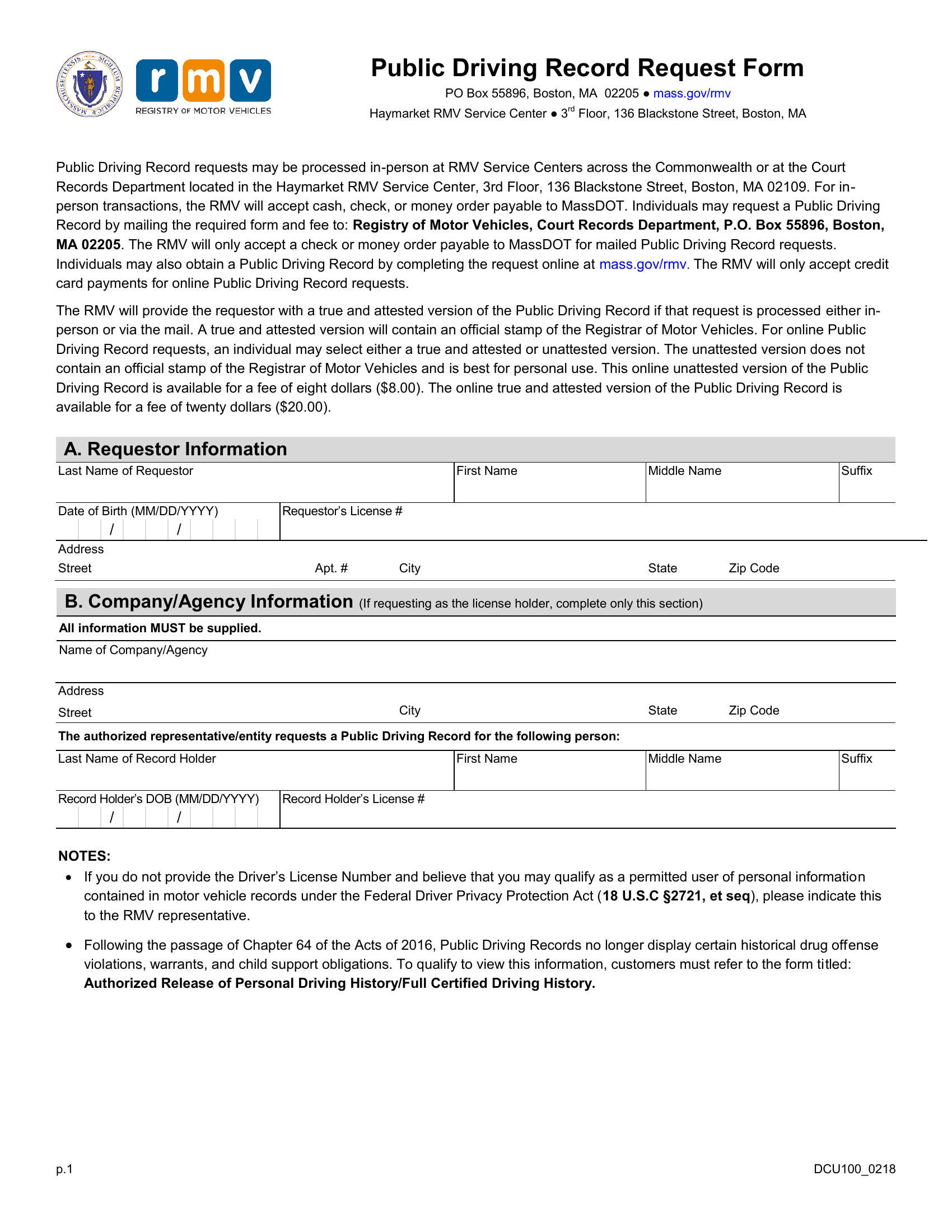 Mass Rmv Driving Record Request Form Forms Docs 2023 8651