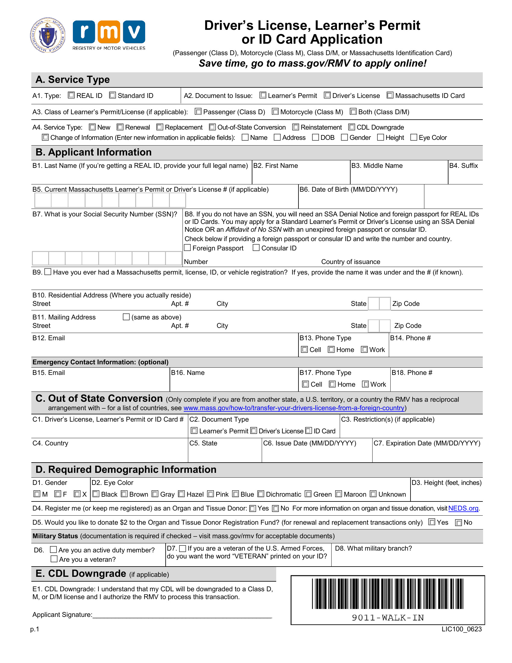 Mass Rmv License And Id Application Forms Docs 2023 7149