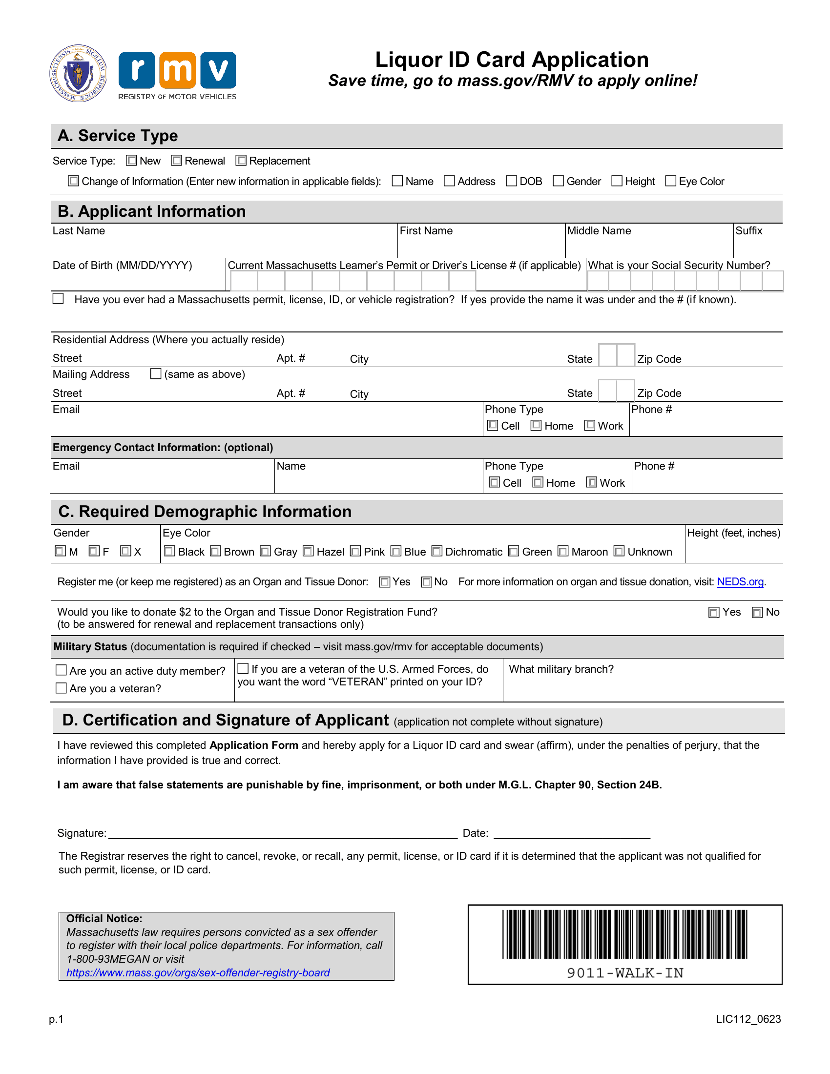 Mass Rmv Liquor Id Application Forms Docs 2023 2883