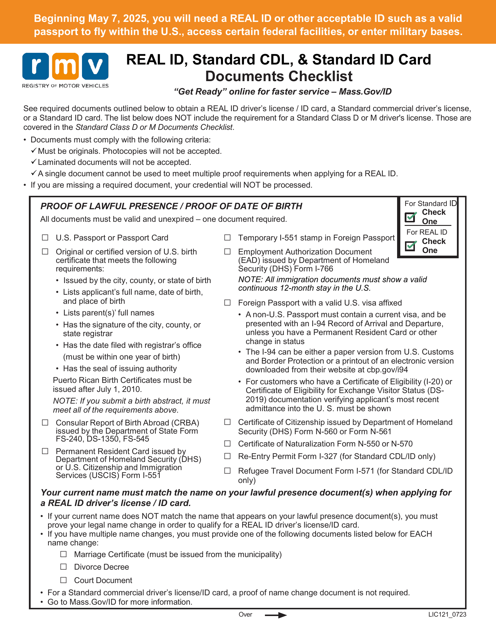 rmv real id documents