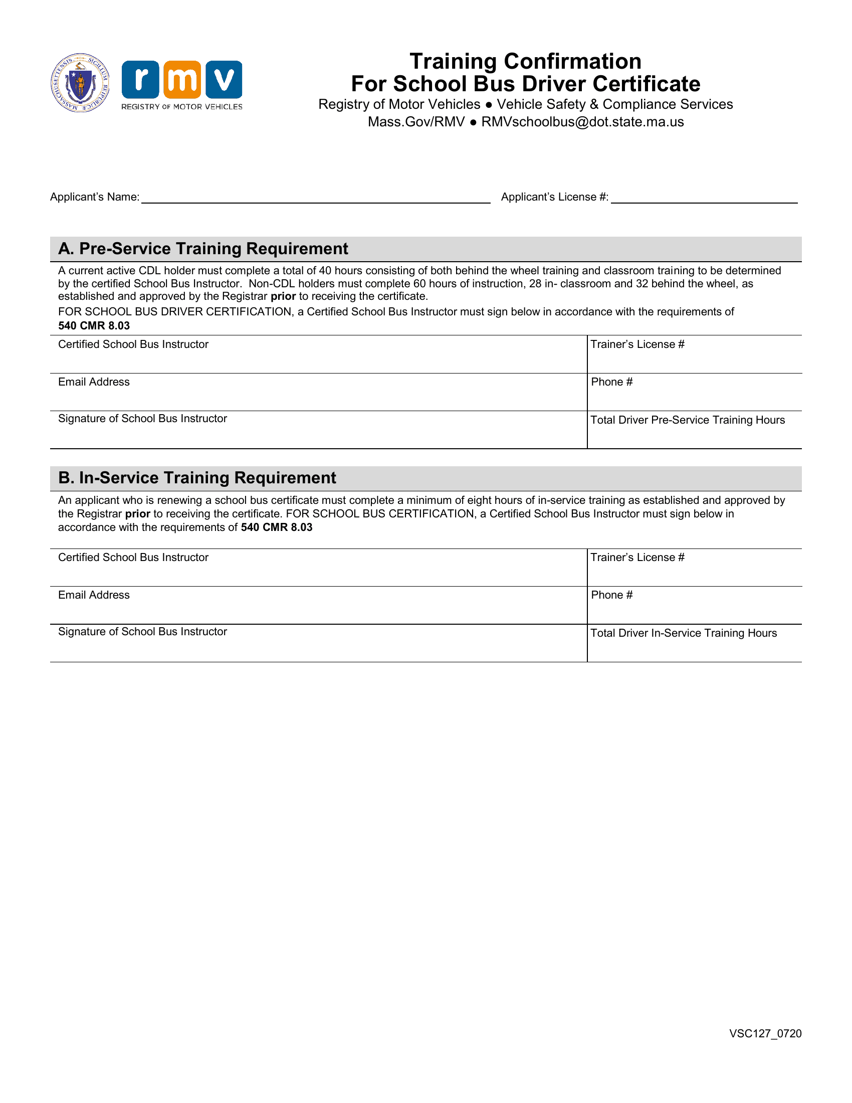 Mass Rmv Training Confirmation For School Bus Certificate Forms Docs 2023 2077