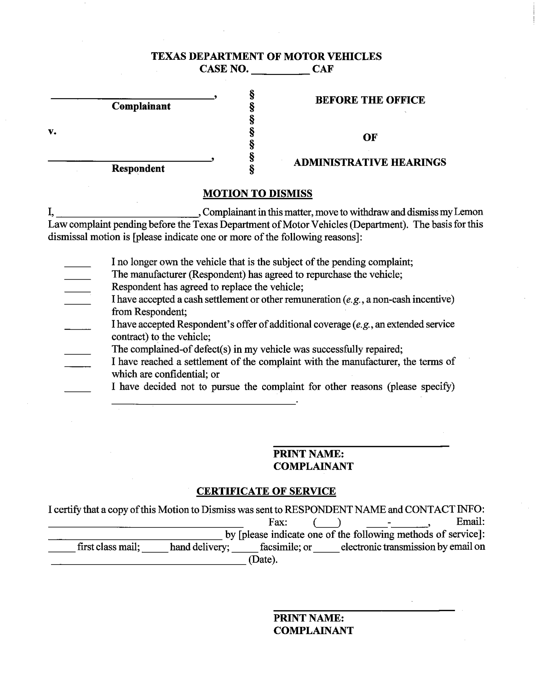 Motion to Dismiss Form - Texas | Forms - Docs - 2023