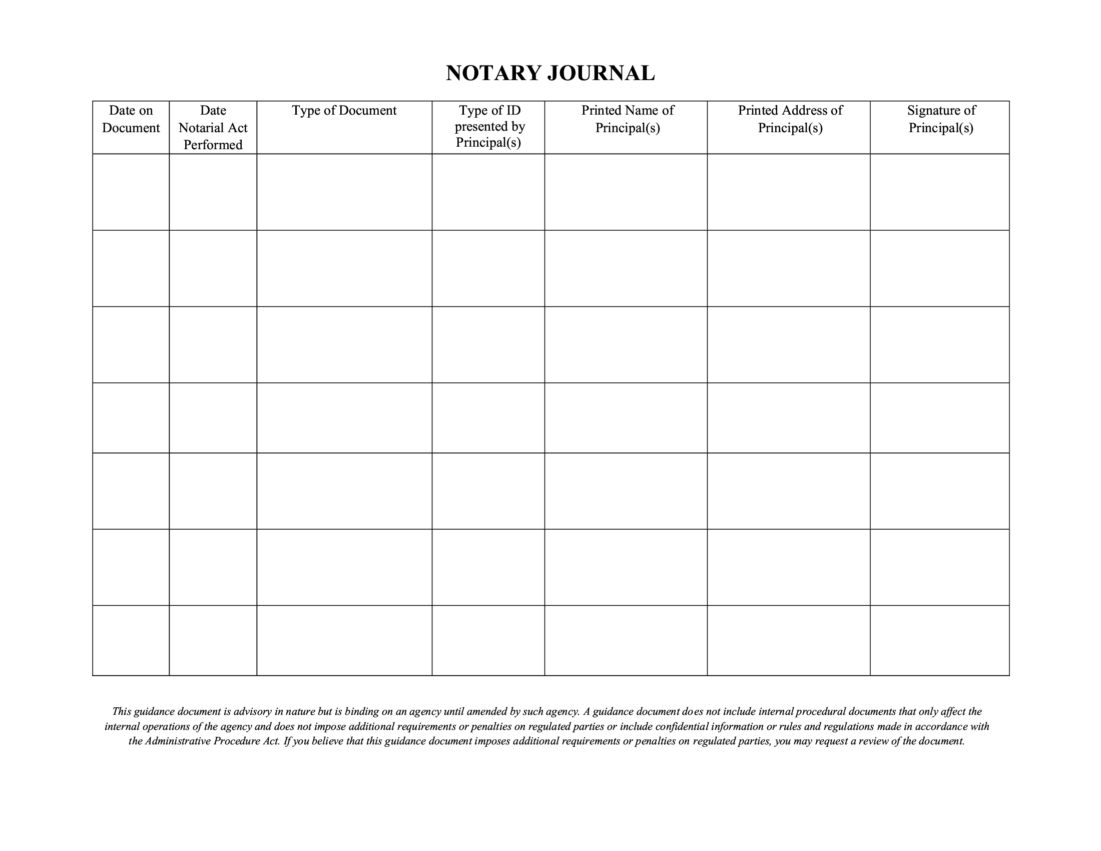 Downloadable Free Printable Notary Log Sheet