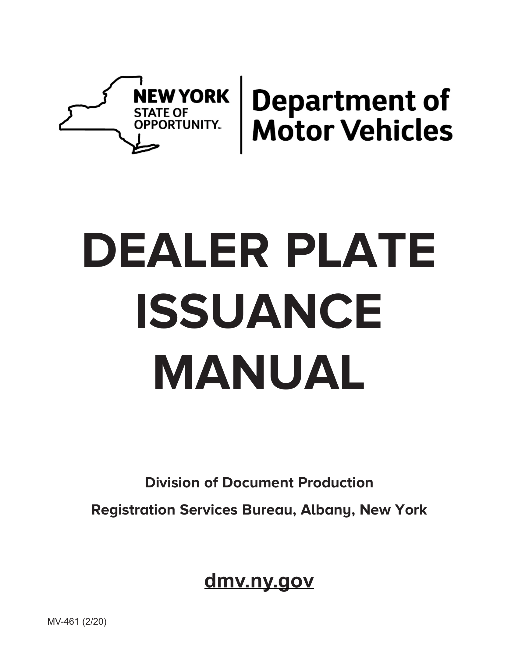 NYS DMV Form MV461. Dealer Plate Issuance Manual Forms Docs 2023