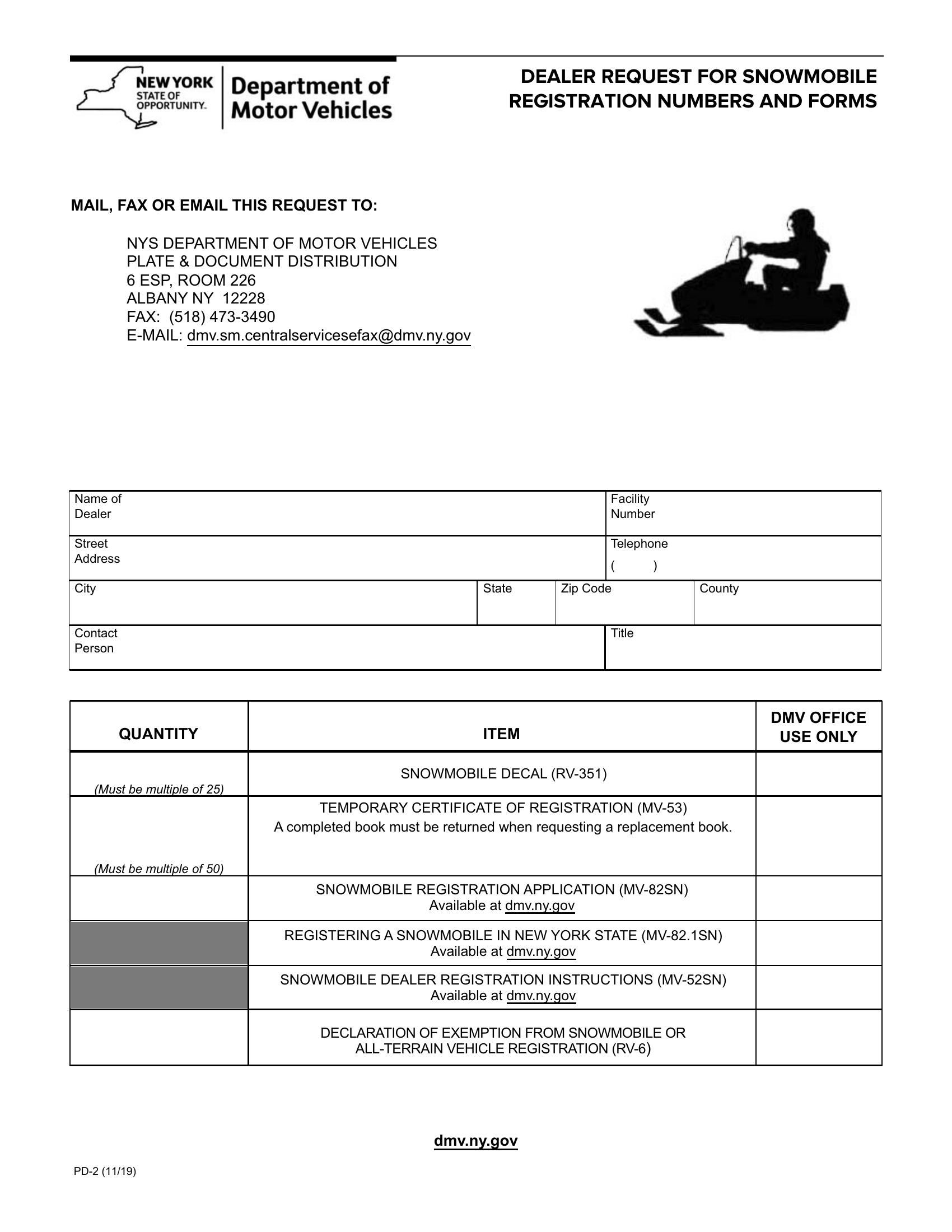 Nys Dmv Form Pd 2 Request For Dealer Snowmobile Registration Numbers And Forms Forms Docs 9342