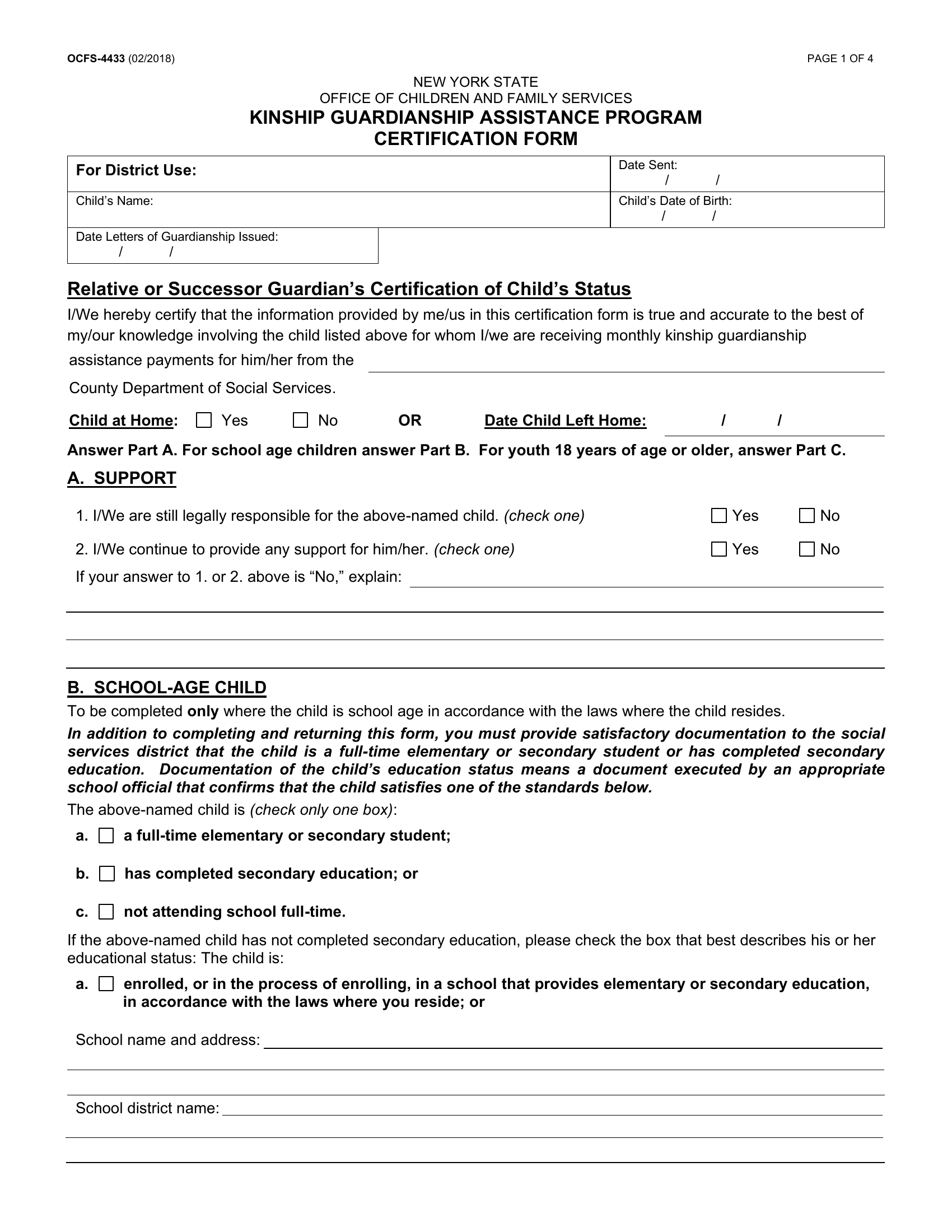 Ocfs 4433 Kinship Guardianship Assistance Program Certification Form Forms Docs 2023 1901