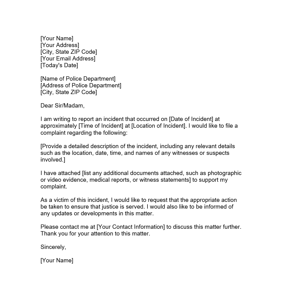 Police Complaint Letter Forms Docs 2023