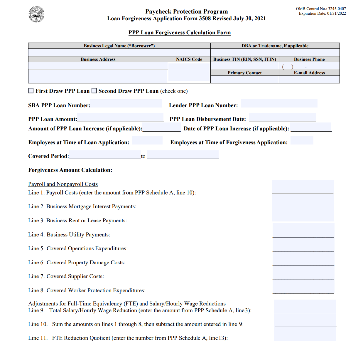 SBA Form 3508. PPP Loan Application Forms Docs 2025