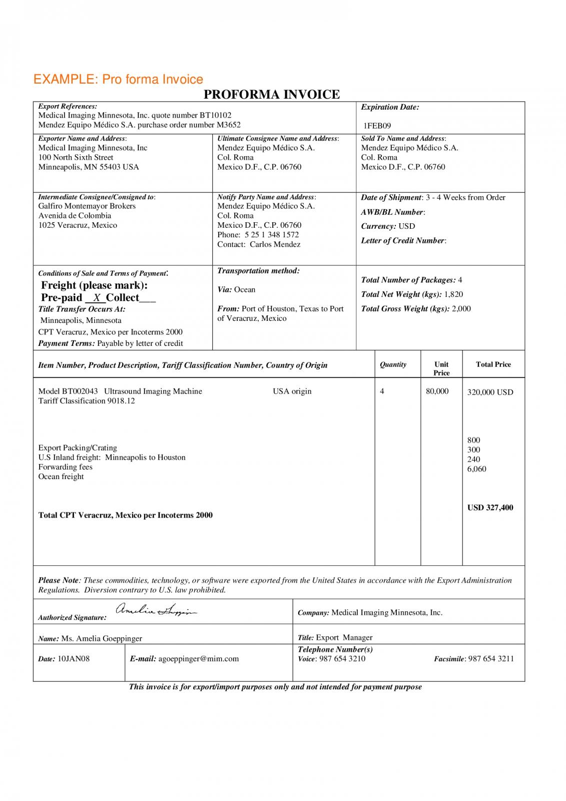 proforma invoices definition