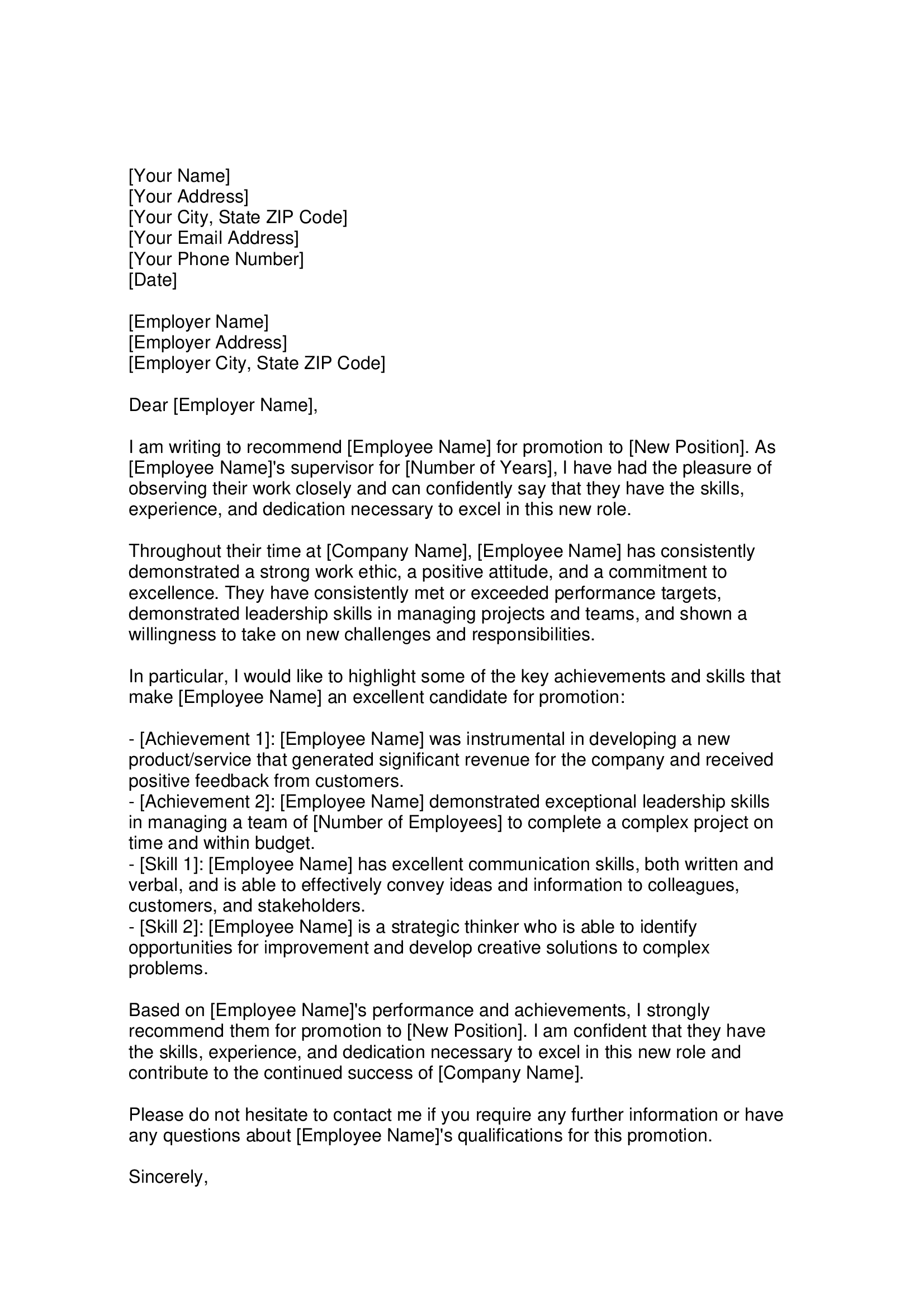 Promotion Recommendation Letter Forms Docs 2023