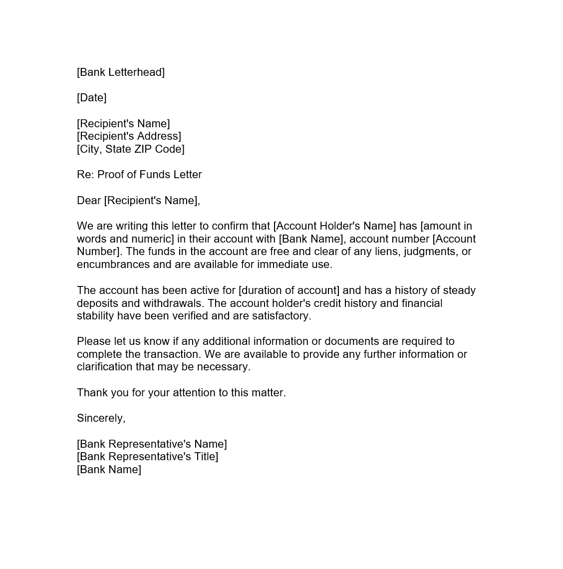 Proof Of Funds Letter Forms Docs 2023
