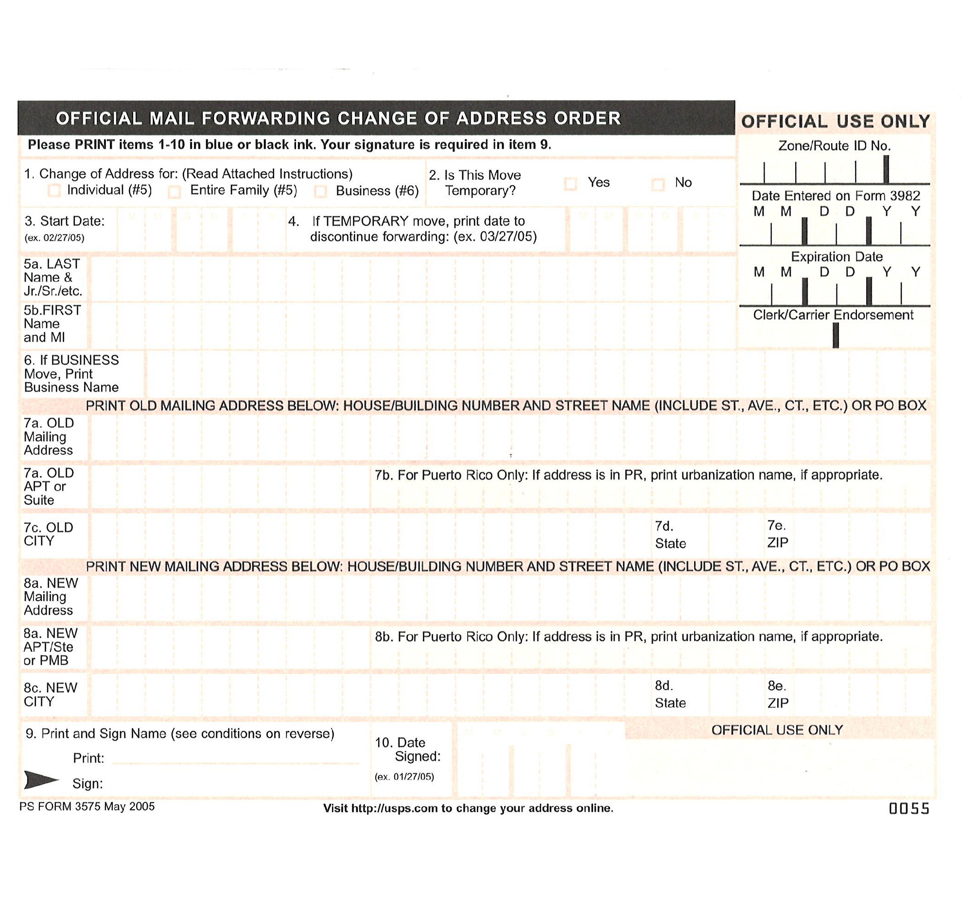 PS Form 3575. Mail Forwarding Change of Address Order | Forms - Docs - 2023