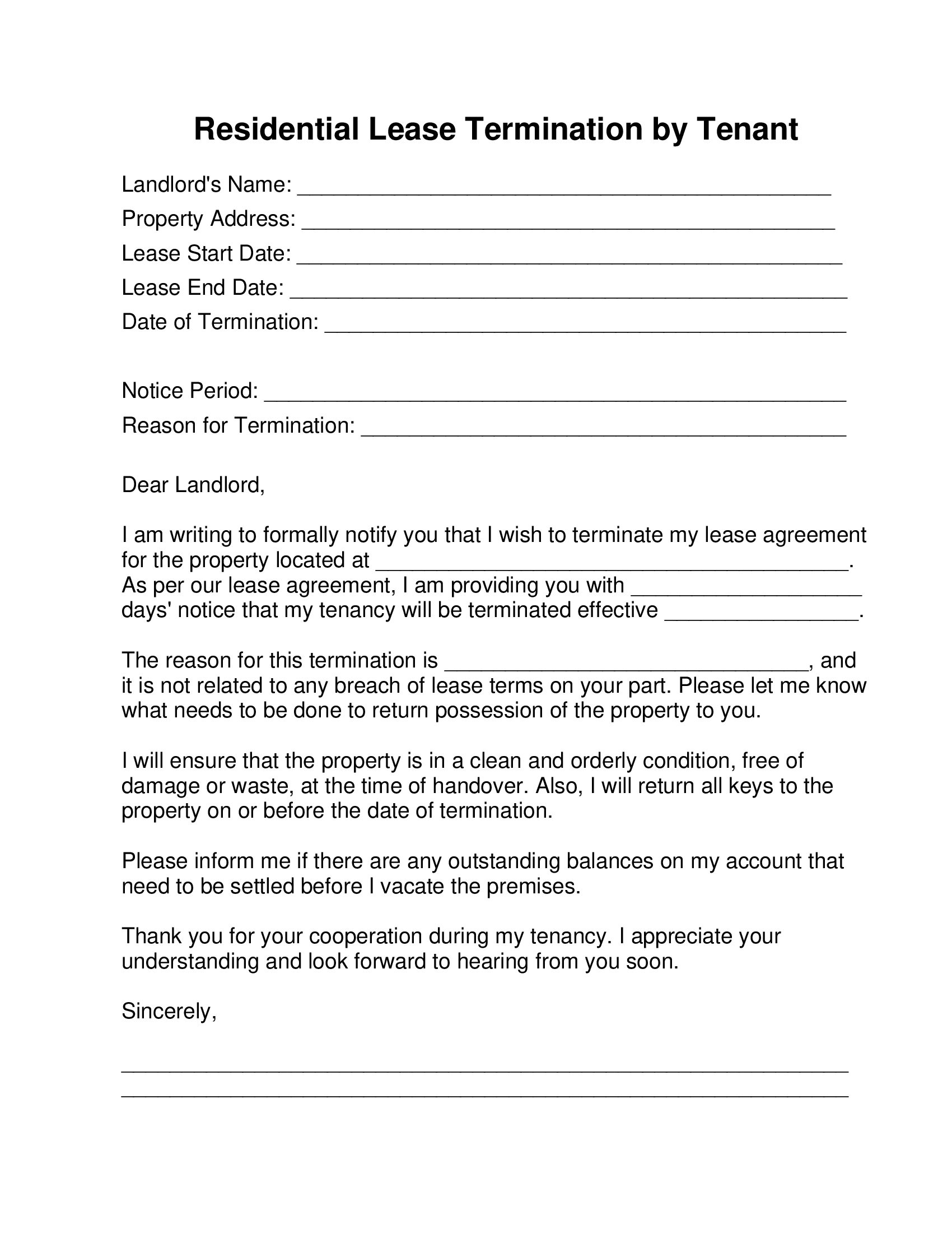 Residential Lease Termination Letter Forms Docs 2023