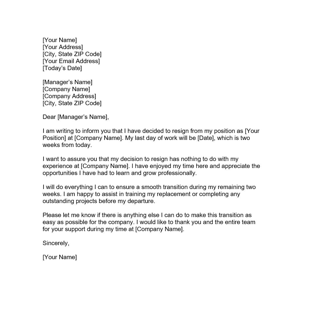 2 Week Notice Letter Template Sample Resignation Letter Images