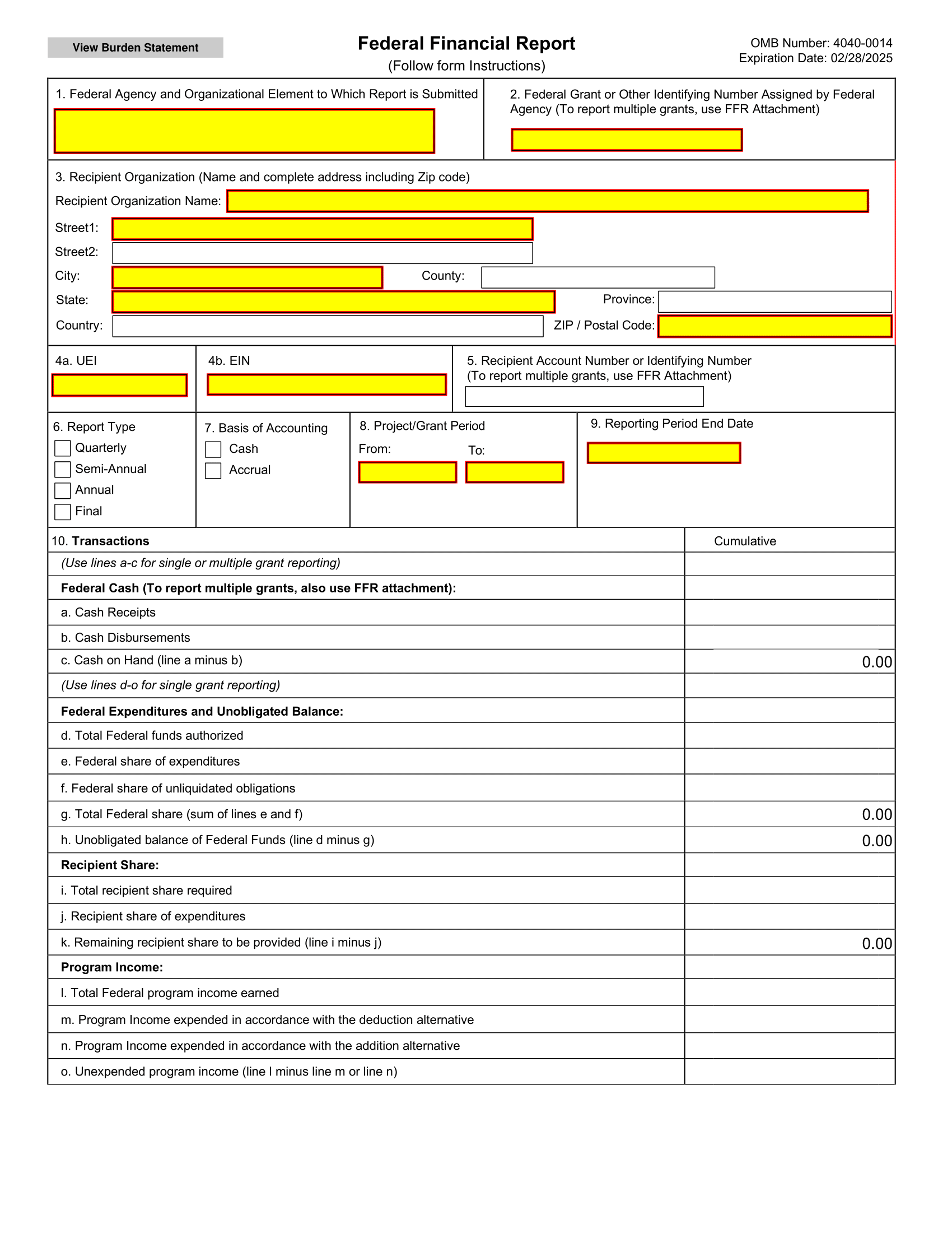 SF 425 Federal Financial Report Forms Docs 2023