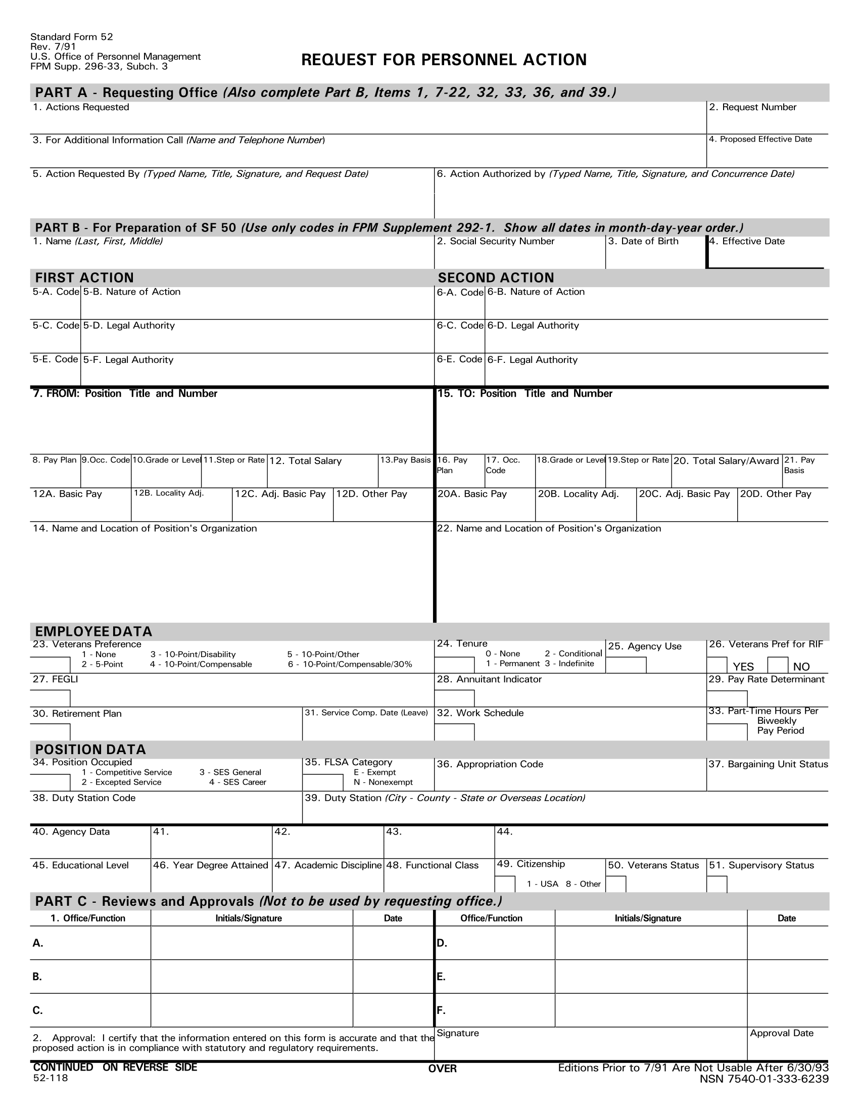 SF 52 Request For Personnel Action Forms Docs 2023