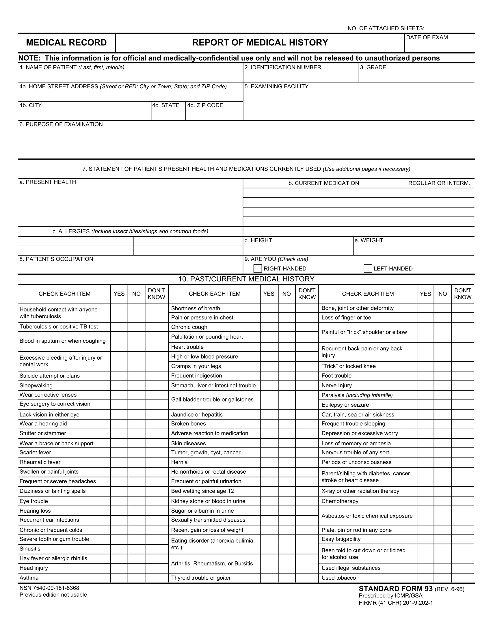 SF 93 Report Of Medical History Forms Docs 2023