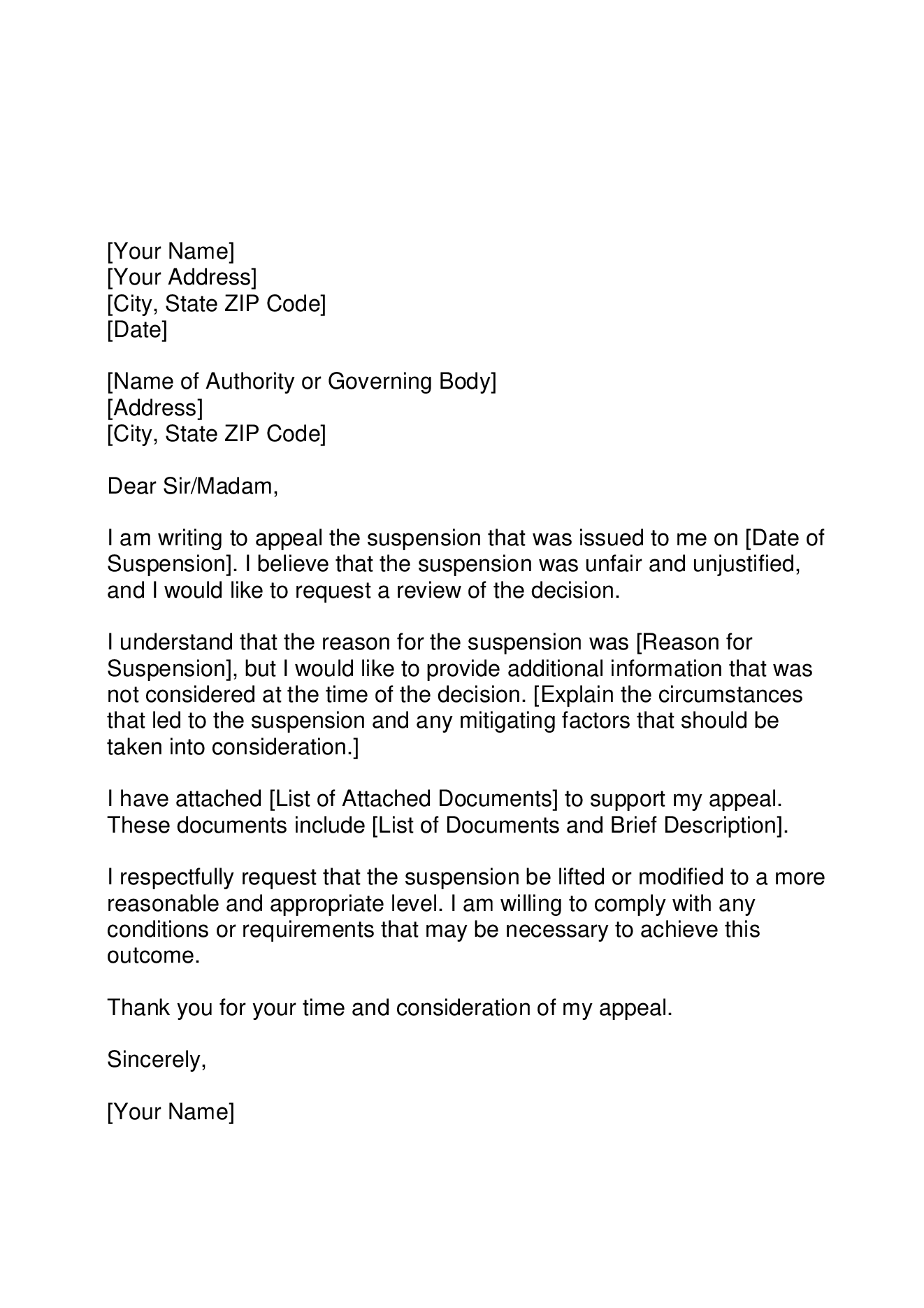 Suspension Appeal Letter Forms Docs 2023