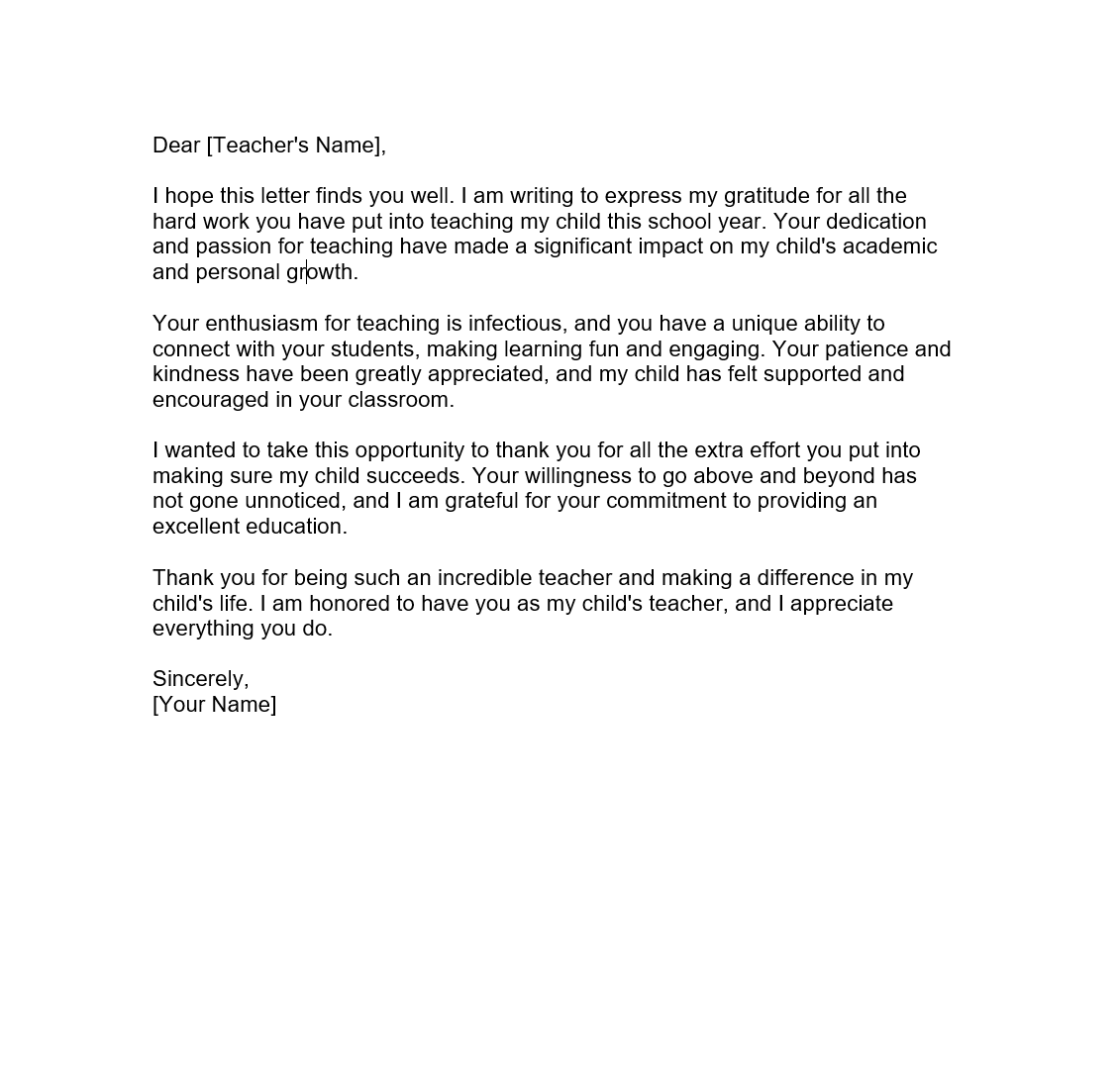 Teacher Appreciation Letter From Parent Forms Docs 2023