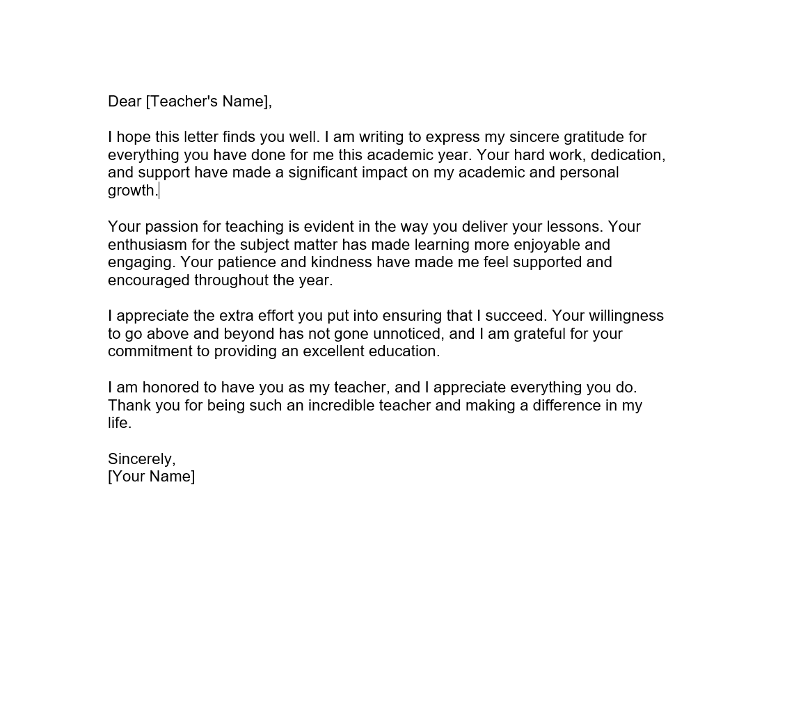 Teacher Appreciation Letter From Student Forms Docs 2023