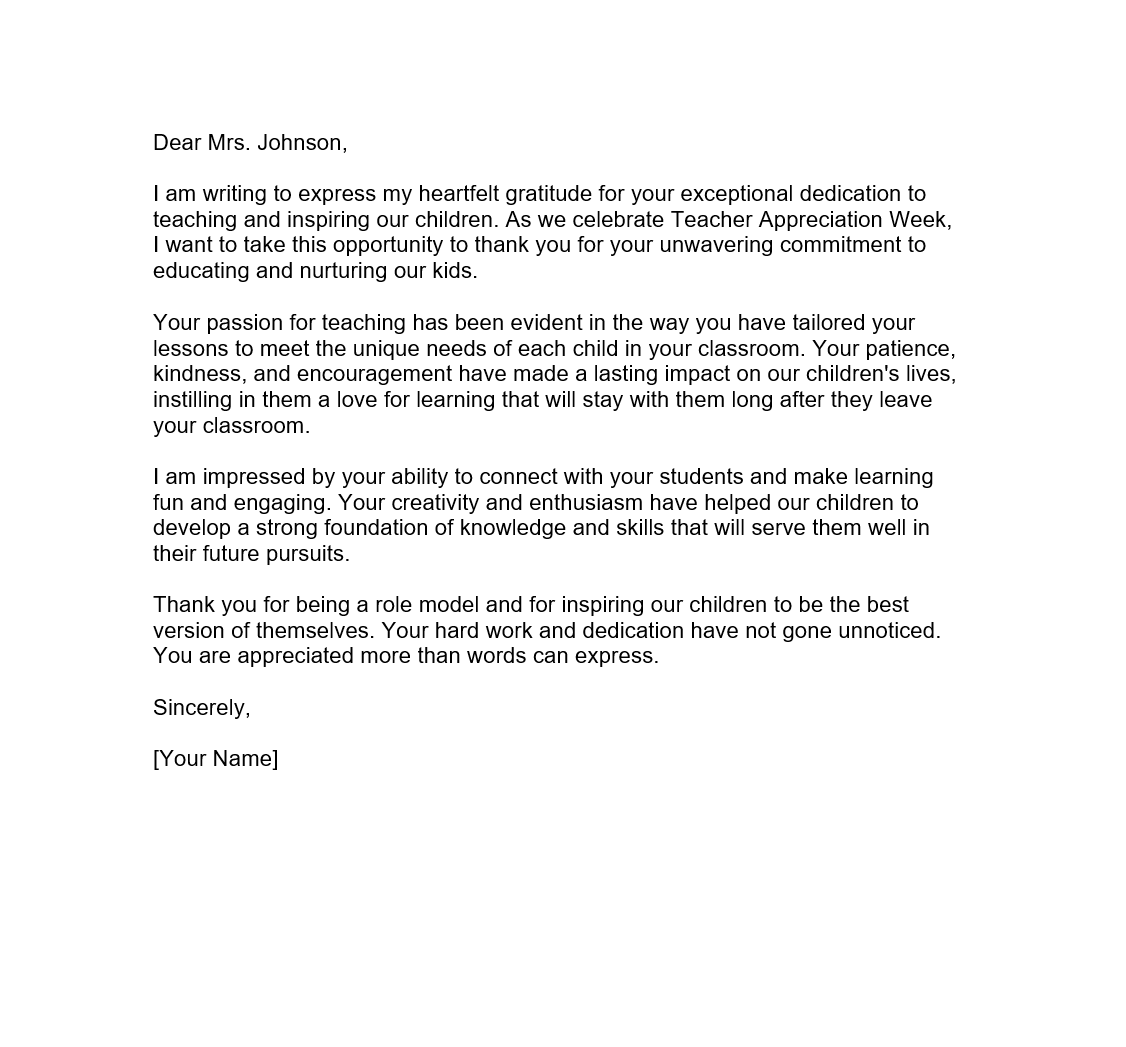 Teacher Appreciation Week Letter Forms Docs 2023