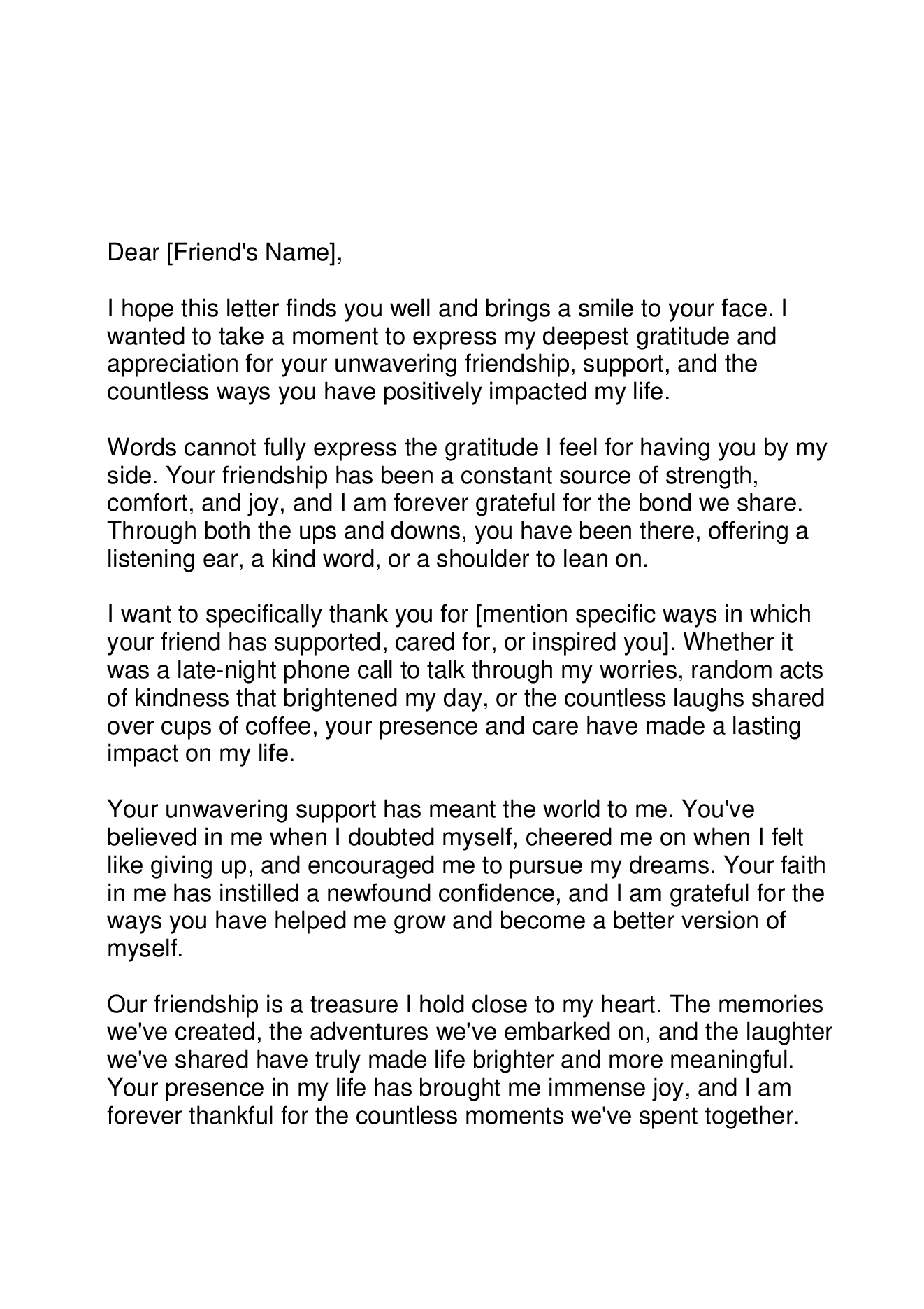Thank You Letter To A Friend Forms Docs 2023