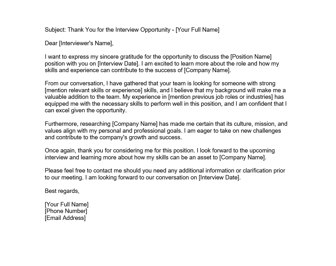 Thank You Letter For Interview before The Interview Forms Docs 2023