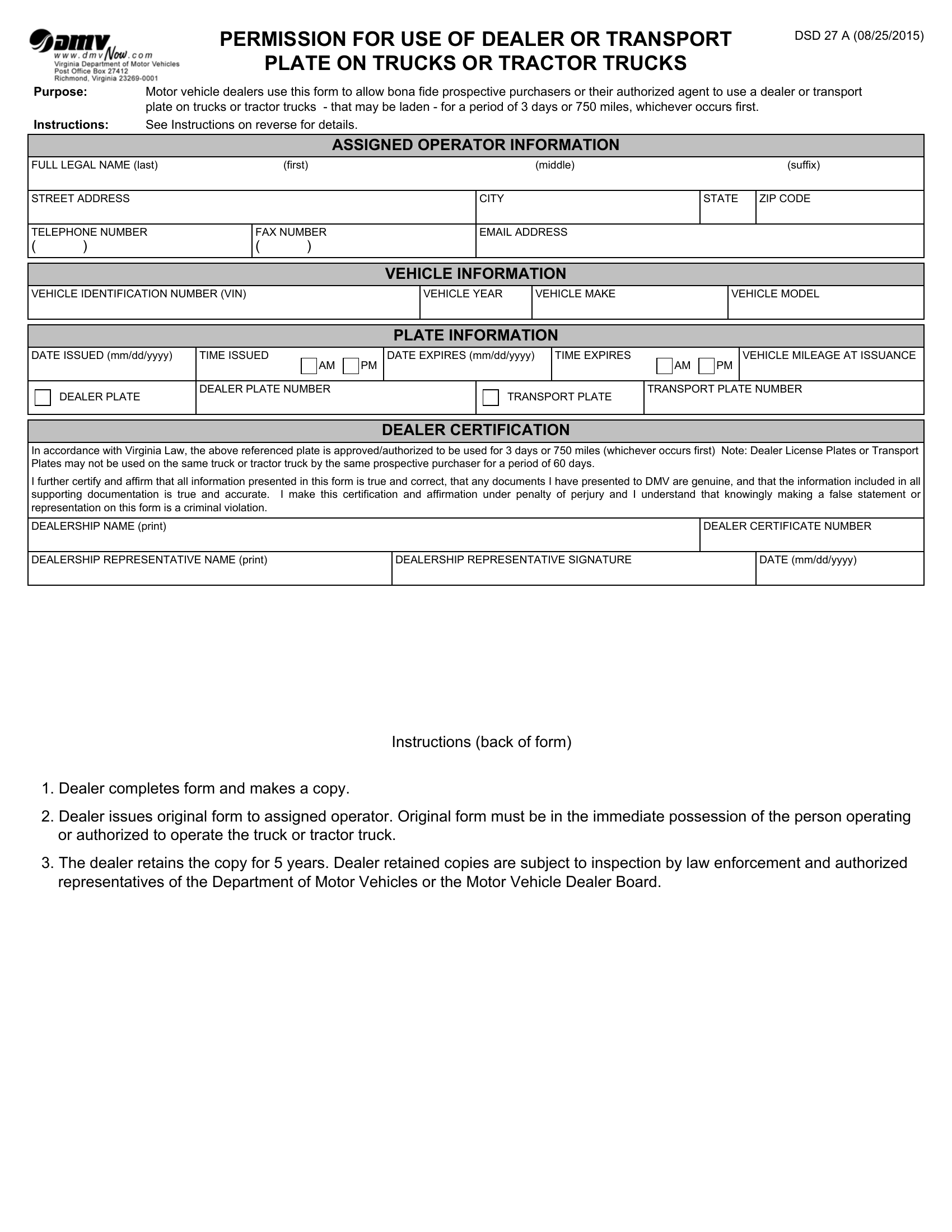 Department Of Transport Temporary Movement Permit