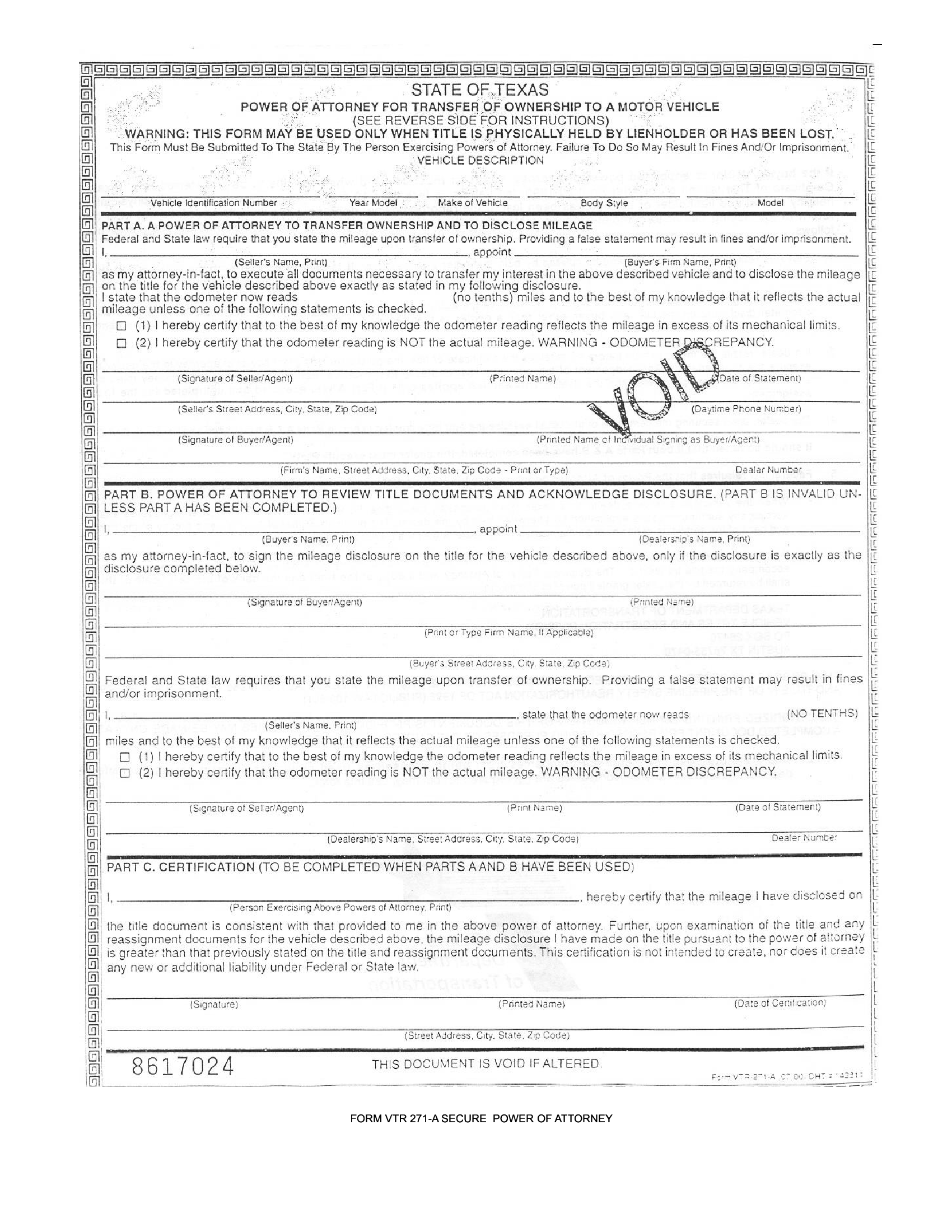 Form Vtr 271 A Texas Secure Power Of Attorney Forms Docs 2023