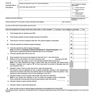 IRS Form 8027. Employer's Annual Information Return of Tip Income and Allocated Tips