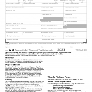 IRS Form W-3. Transmittal of Wage and Tax Statements