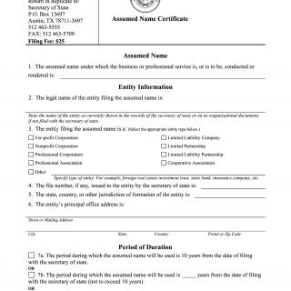 Form 503. Assumed Name Certificate