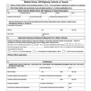 Form HSMV 82050. Notice of Sale and/or Bill of Sale for a Motor Vehicle, Mobile Home, Off-Highway Vehicle or Vessel (FL)