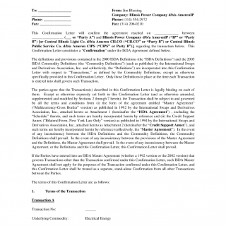 Confirmation of Agreement letter sample 
