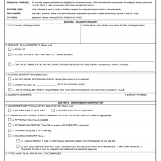 DA Form 3340. Request for Continued Service in the Regular Army